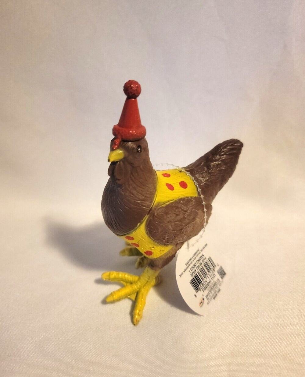 Birthday Chicken 4.5" x 3.25" Brown with yellow Outfit Birthday Cap